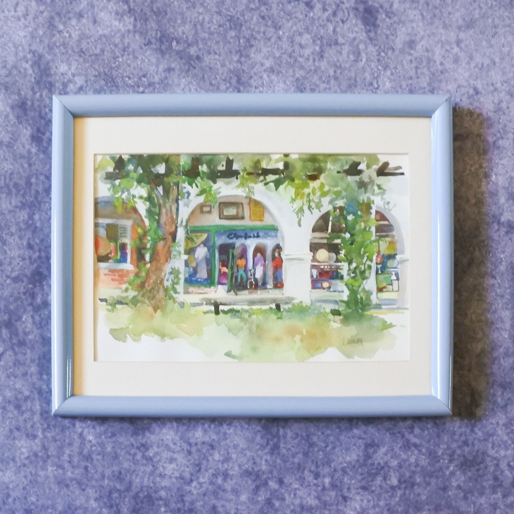Vintage Original Impressionist Watercolor Plein Air Urban Painting Framed Art